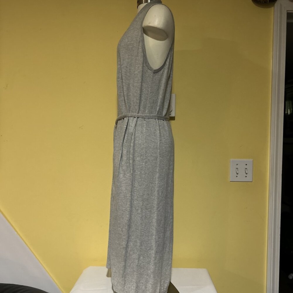 Lucky Brand Women Sz L Long Gray Boho Knit Belted Sweater Vest Duster Pockets - Picture 5 of 9